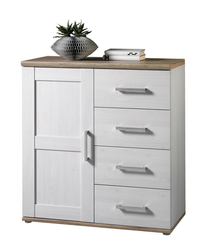 Stella Trading ROMANCE Wohnwand Wohnzimmer Set mit LED-Vitrine, Stauraum, Sibiu Lärche & Eiche San Remo – Kommode 3