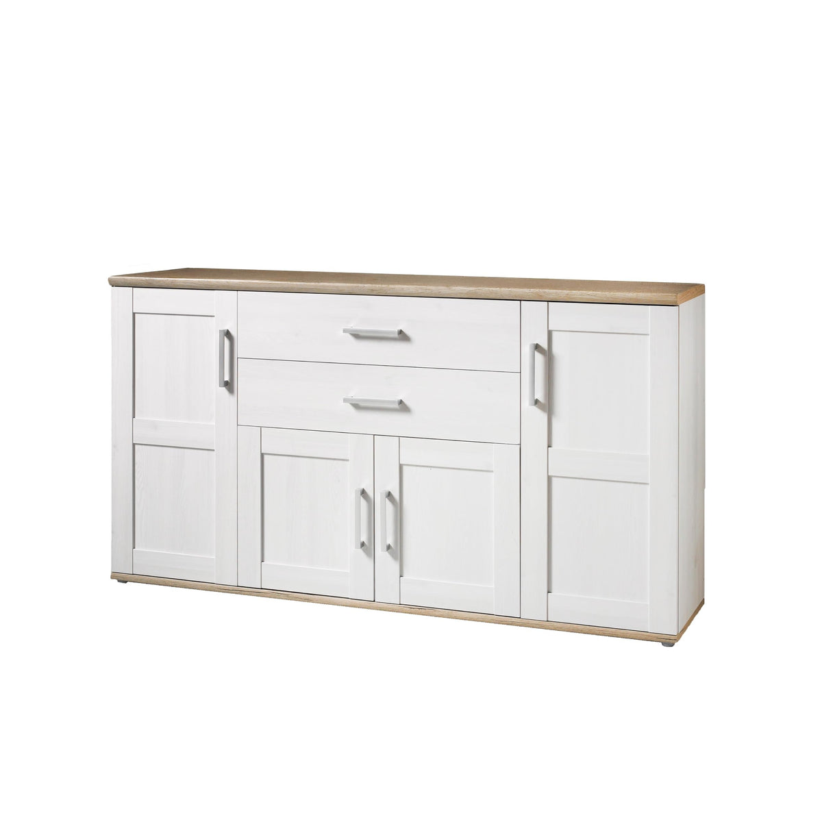 Stella Trading ROMANCE Wohnwand Wohnzimmer Set mit LED-Vitrine, Stauraum, Sibiu Lärche & Eiche San Remo – Kommode 2