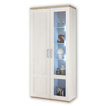 Stella Trading ROMANCE Wohnwand Wohnzimmer Set mit LED-Vitrine, Stauraum, Sibiu Lärche & Eiche San Remo