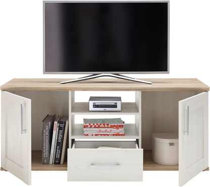 Stella Trading ROMANCE Wohnwand Wohnzimmer Set mit LED-Vitrine, Stauraum, Sibiu Lärche & Eiche San Remo