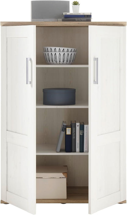 Stella Trading ROMANCE Wohnwand Wohnzimmer Set mit LED-Vitrine, Stauraum, Sibiu Lärche & Eiche San Remo
