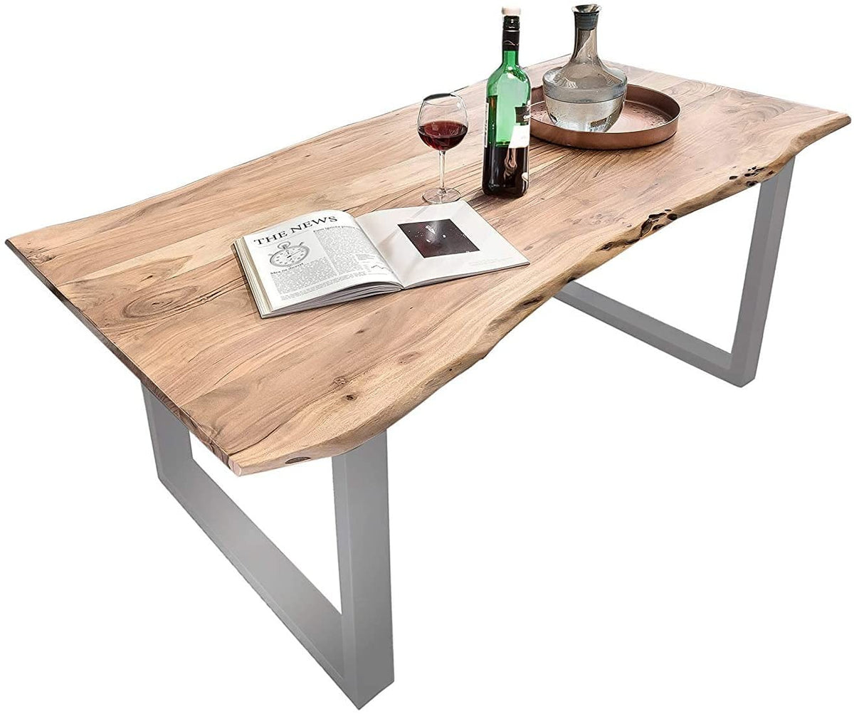SAM Baumkantentisch Akazienholz Massiv Nussbaumfarben – Industrial Esstisch mit schwarzem U-Gestell – 280 x 100 cm, Nussbaumfarben / Schwarz