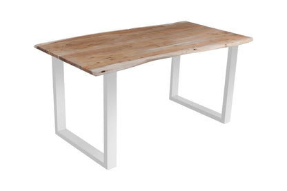 SAM Baumkantentisch Akazienholz Massiv Nussbaumfarben – Industrial Esstisch mit schwarzem U-Gestell – 220 x 100 cm, Eichefarben / Silber