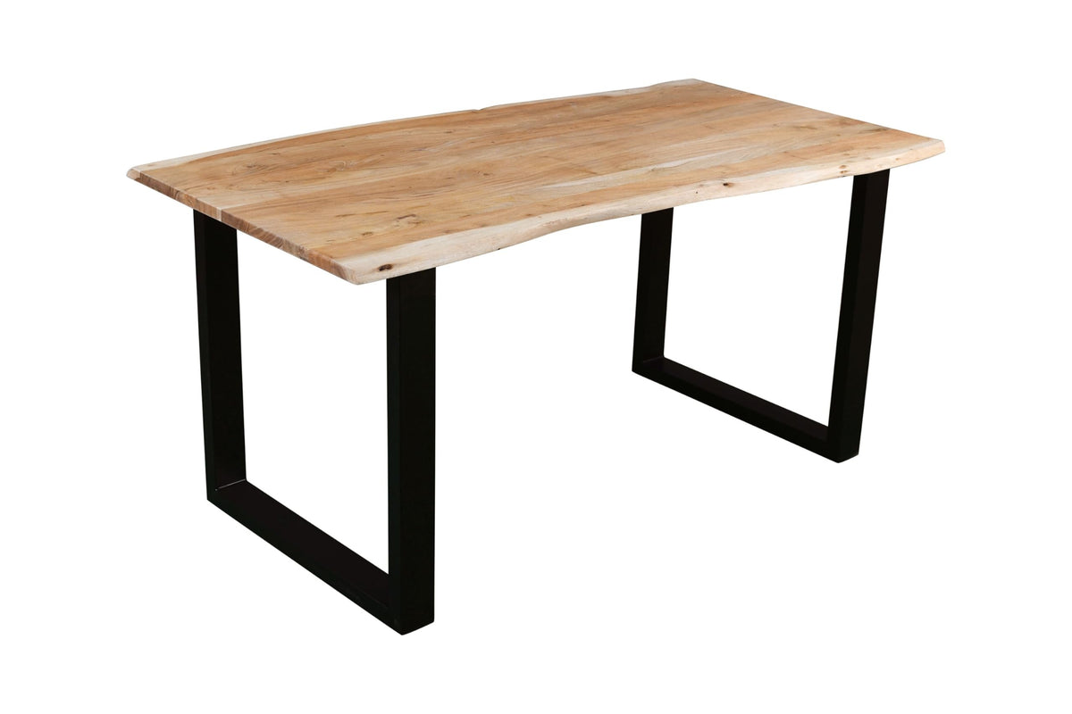 SAM Baumkantentisch Akazienholz Massiv Nussbaumfarben – Industrial Esstisch mit schwarzem U-Gestell – 220 x 100 cm, Naturfarben / Silber