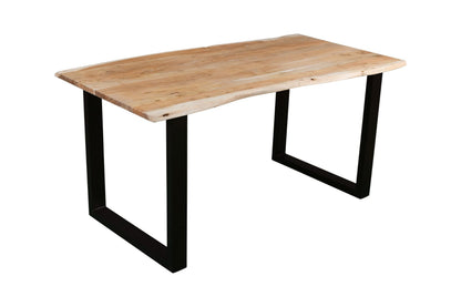 SAM Baumkantentisch Akazienholz Massiv Nussbaumfarben – Industrial Esstisch mit schwarzem U-Gestell – 220 x 100 cm, Naturfarben / Silber