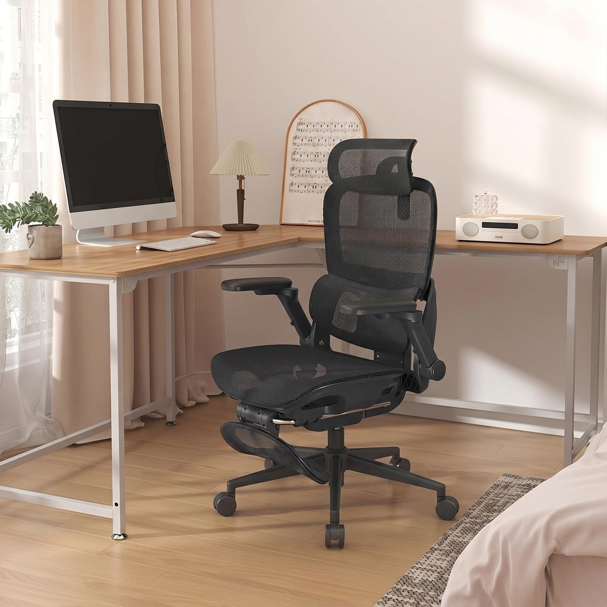 SIHOO Ergonomischer Bürostuhl Schwarz bis 150 kg – Schreibtischstuhl mit verstellbarer Kopfstütze, Lordosenstütze & Armlehnen – Reines Schwarz