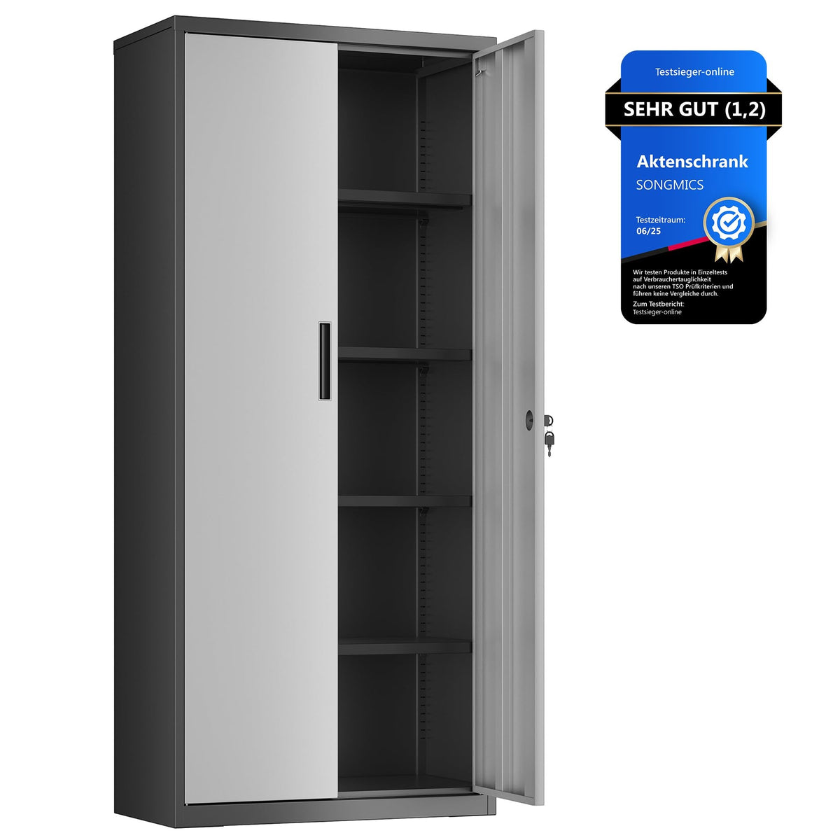 SONGMICS Aktenschrank, Doppeltüren, Schloss, 5 Ebenen, 80 x 40 x 180 cm – 80B cm, Schwarz