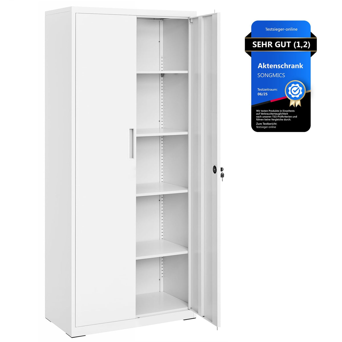 SONGMICS Aktenschrank, Doppeltüren, Schloss, 5 Ebenen, 80 x 40 x 180 cm – 60B cm, Mattschwarz
