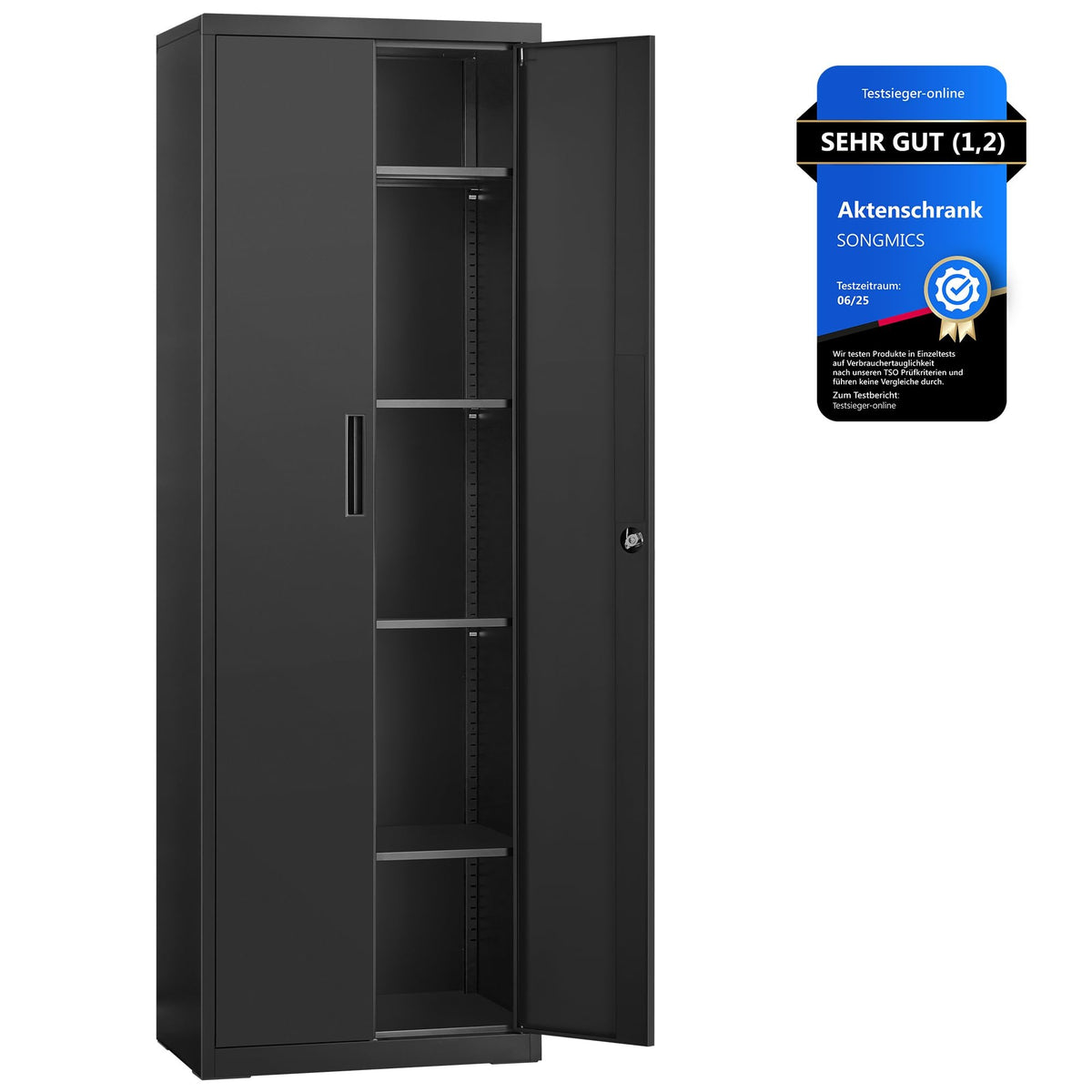 SONGMICS Aktenschrank, Doppeltüren, Schloss, 5 Ebenen, 80 x 40 x 180 cm – 60B cm, Mattweiß