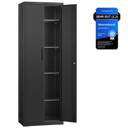 SONGMICS Aktenschrank, Doppeltüren, Schloss, 5 Ebenen, 80 x 40 x 180 cm – 60B cm, Mattweiß