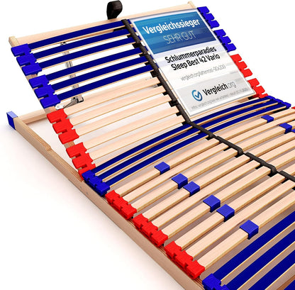 stabiler Lattenrost 100% BUCHE Lattenrahmen - Kopfteil verstellbar - SCHULTERFRÄSUNG, 7 Zonen, 42 Federleisten, Härte-Regulierung, Mittelgurt - SLEEP BEST 42® VARIO unmontiert (90x200cm) – 70 x 200 cm