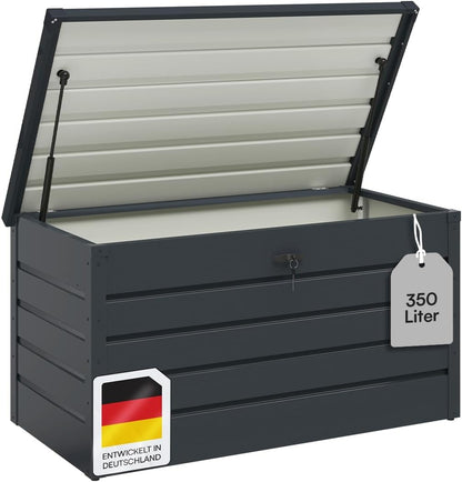 STEELSØN Dorado Gartenbox Metall Anthrazit – Wasserdichte Auflagenbox abschließbar mit Deckel & Gasdruckfeder – 270 Liter