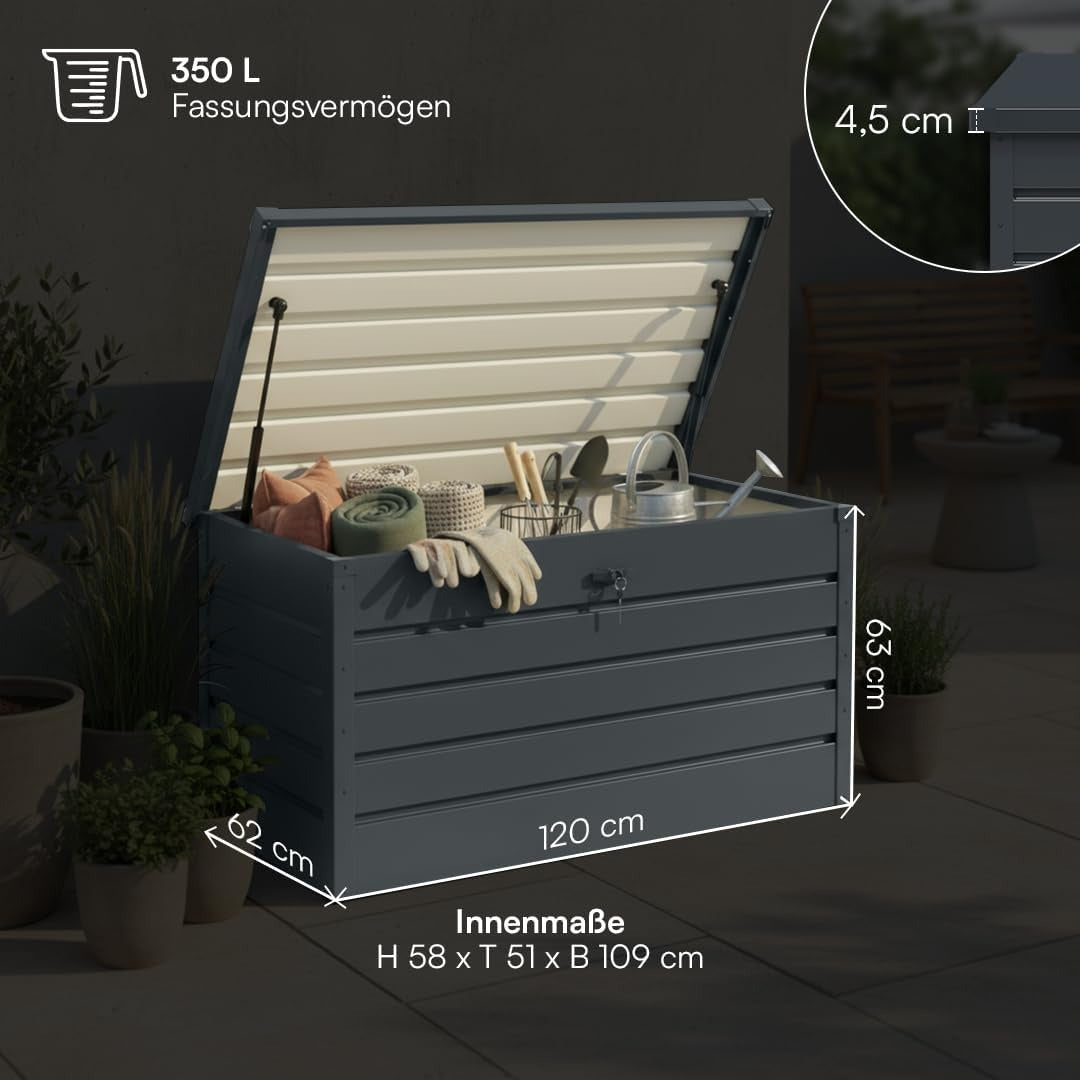 STEELSØN Dorado Gartenbox Metall Anthrazit – Wasserdichte Auflagenbox abschließbar mit Deckel & Gasdruckfeder