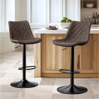 STOOLINK Barhocker 2er Set Barstuhl Höhenverstellbar mit Mikrofaser-Leder, Barhocker mit Lehne, Tresenhocker Drehbar, Bistrohocker Designer, Barstühle für Küche, Theke, Bar-Braun – Whiskybraun