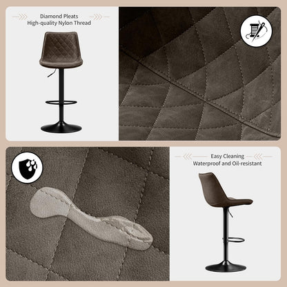 STOOLINK Barhocker 2er Set Barstuhl Höhenverstellbar mit Mikrofaser-Leder, Barhocker mit Lehne, Tresenhocker Drehbar, Bistrohocker Designer, Barstühle für Küche, Theke, Bar-Braun