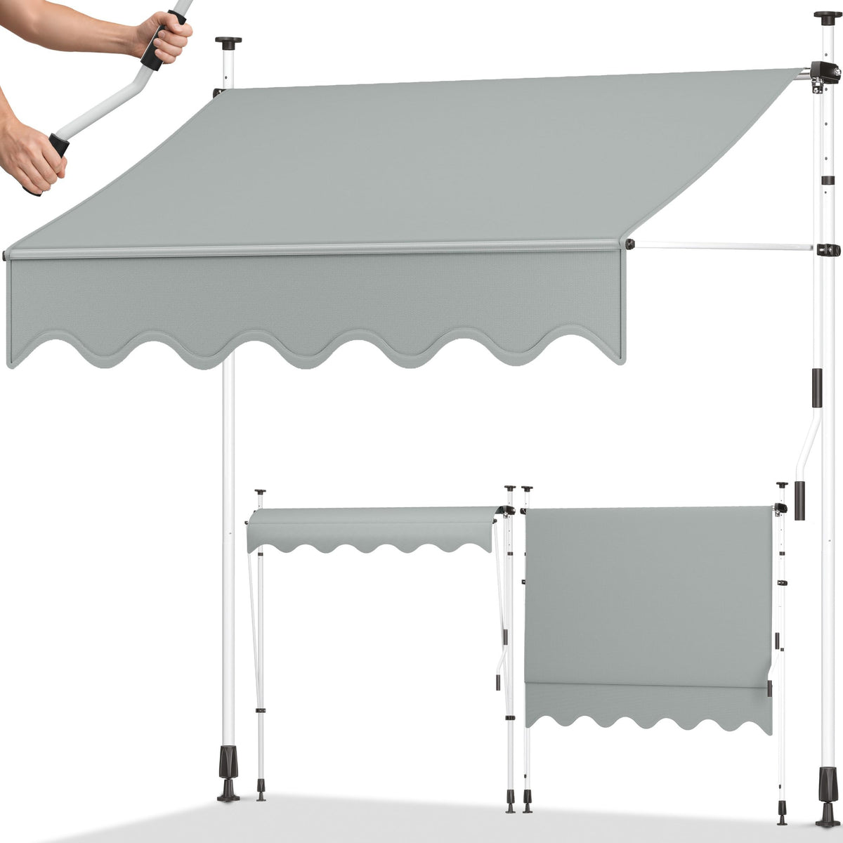 tillvex Klemmmarkise 350cm breit mit Handkurbel | Balkonmarkise ohne Bohren – 350cm, Taupe
