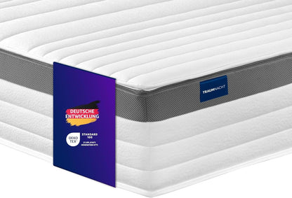 Traumnacht Exklusiv 7-Zonen 1.000er Tonnentaschenfederkernmatratze, Stiftung Warentest Testurteil Gut - Ausgabe 10/2023, 23 cm Premiumhöhe, Öko-Tex zertifiziert, Härtegrad 4 (H4), 100 x 200 cm – H3 - mittelfest, 90 x 200 cm