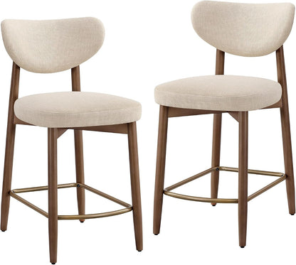 VASAGLE Barhocker 2er Set, mit Rückenlehne, Massivholzbeine, in Leinenoptik – Tintenschwarz, PU