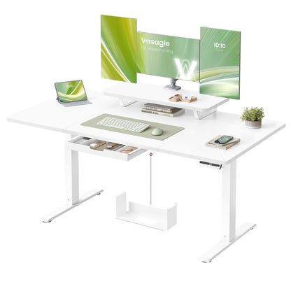 VASAGLE Höhenverstellbarer Schreibtisch, 160 x 80 cm, USB-C-Anschluss – Wolkenweiß, 140 x 80 cm, Ohne Monitorständer