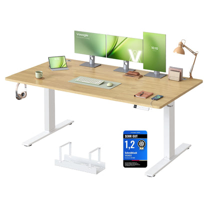 VASAGLE Höhenverstellbarer Schreibtisch, 160 x 80 cm, USB-C-Anschluss – Tintenschwarz, 160 x 80 cm, Ohne Monitorständer