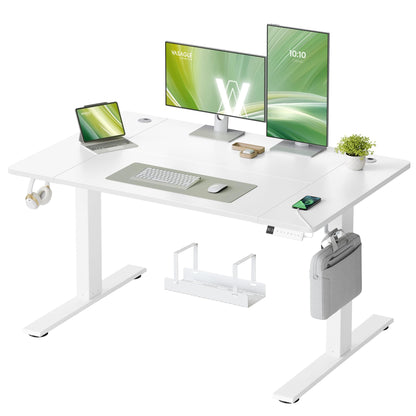VASAGLE Höhenverstellbarer Schreibtisch, 160 x 80 cm, USB-C-Anschluss – Wolkenweiß, 160 x 80 cm, mit Monitorständer