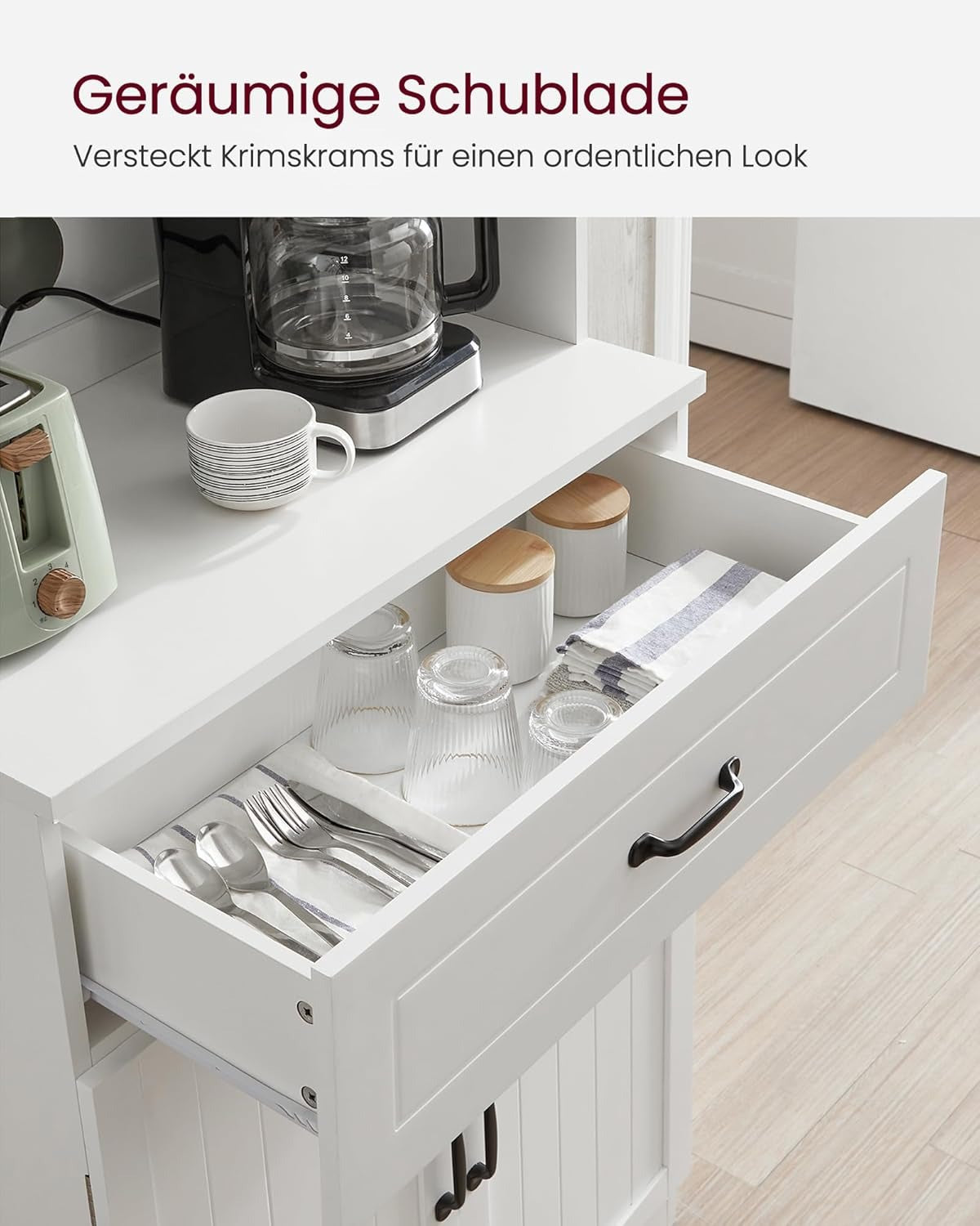VASAGLE Küchenschrank, für Mikrowellen geeignet, Glastüren, Schublade