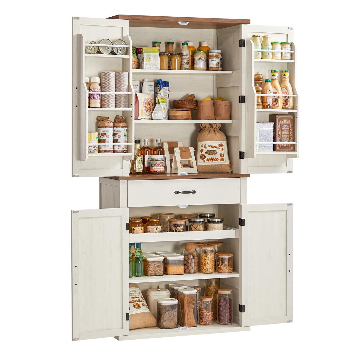 VASAGLE Küchenschrank, Mehrzweckschrank freistehend, 76 x 40 x 182 cm – Moderner Stil - Tintenschwarz, 182,1H cm