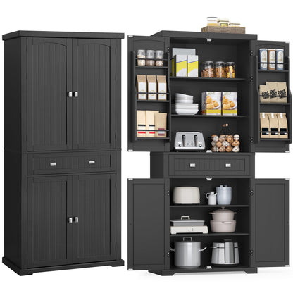 VASAGLE Küchenschrank, Mehrzweckschrank freistehend, 76 x 40 x 182 cm – Landhausstil - Vintageweiß, 178,6H cm