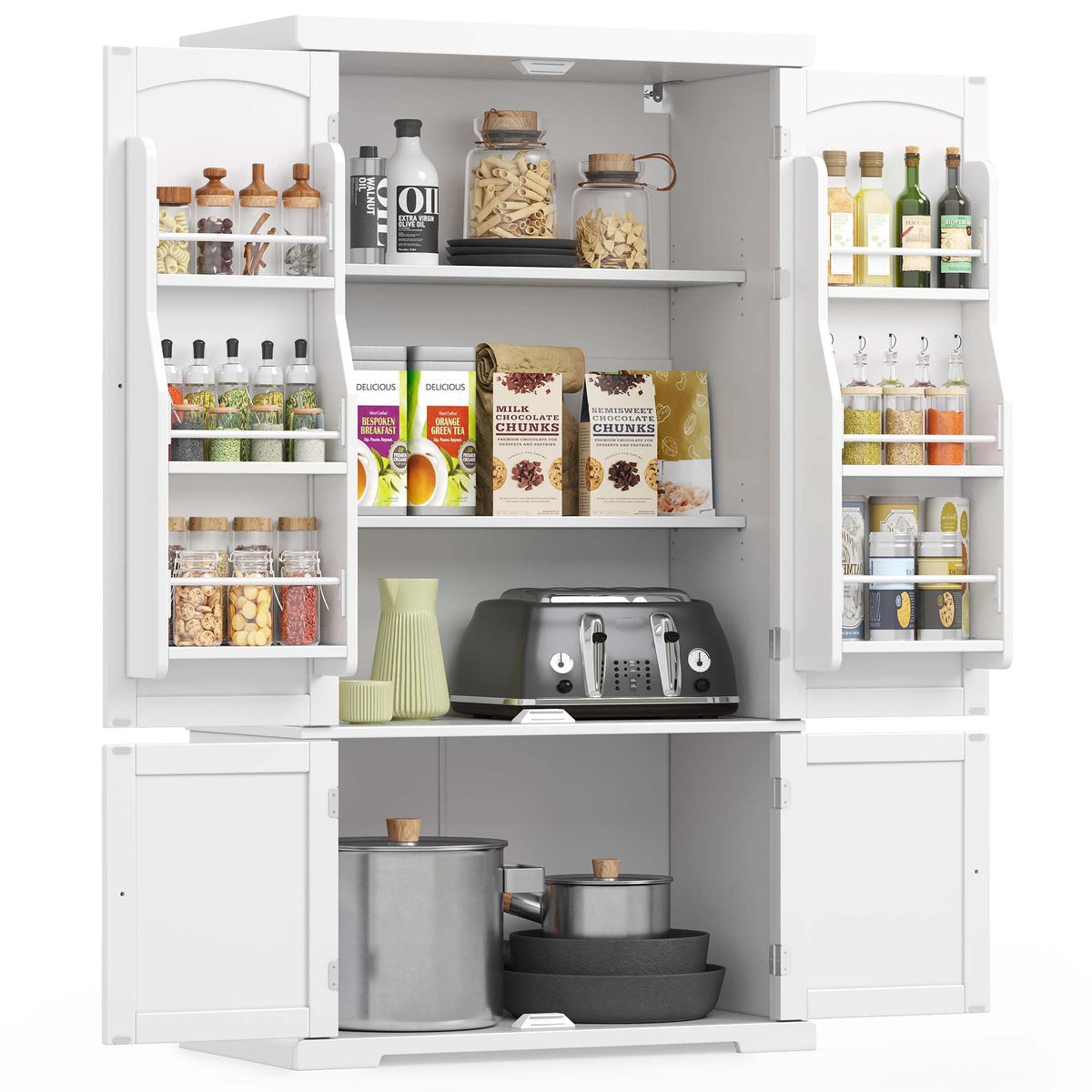 VASAGLE Küchenschrank, Mehrzweckschrank freistehend, 76 x 40 x 182 cm – Moderner Stil - Weiß, 182,1H cm