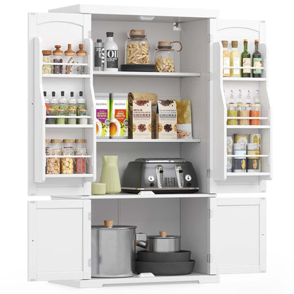 VASAGLE Küchenschrank, Mehrzweckschrank freistehend, 76 x 40 x 182 cm – Moderner Stil - Weiß, 182,1H cm