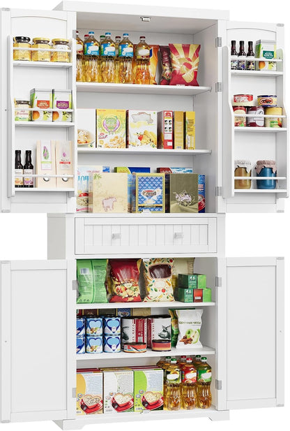 VASAGLE Küchenschrank, Mehrzweckschrank freistehend, 76 x 40 x 182 cm – Moderner Stil - Weiß, 135,8H cm