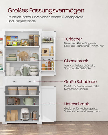 VASAGLE Küchenschrank, Mehrzweckschrank freistehend, 76 x 40 x 182 cm