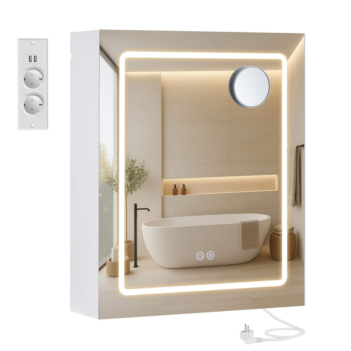 VASAGLE Spiegelschrank mit Beleuchtung, Wandschrank, 16,5 x 80 x 60 cm – 80B cm