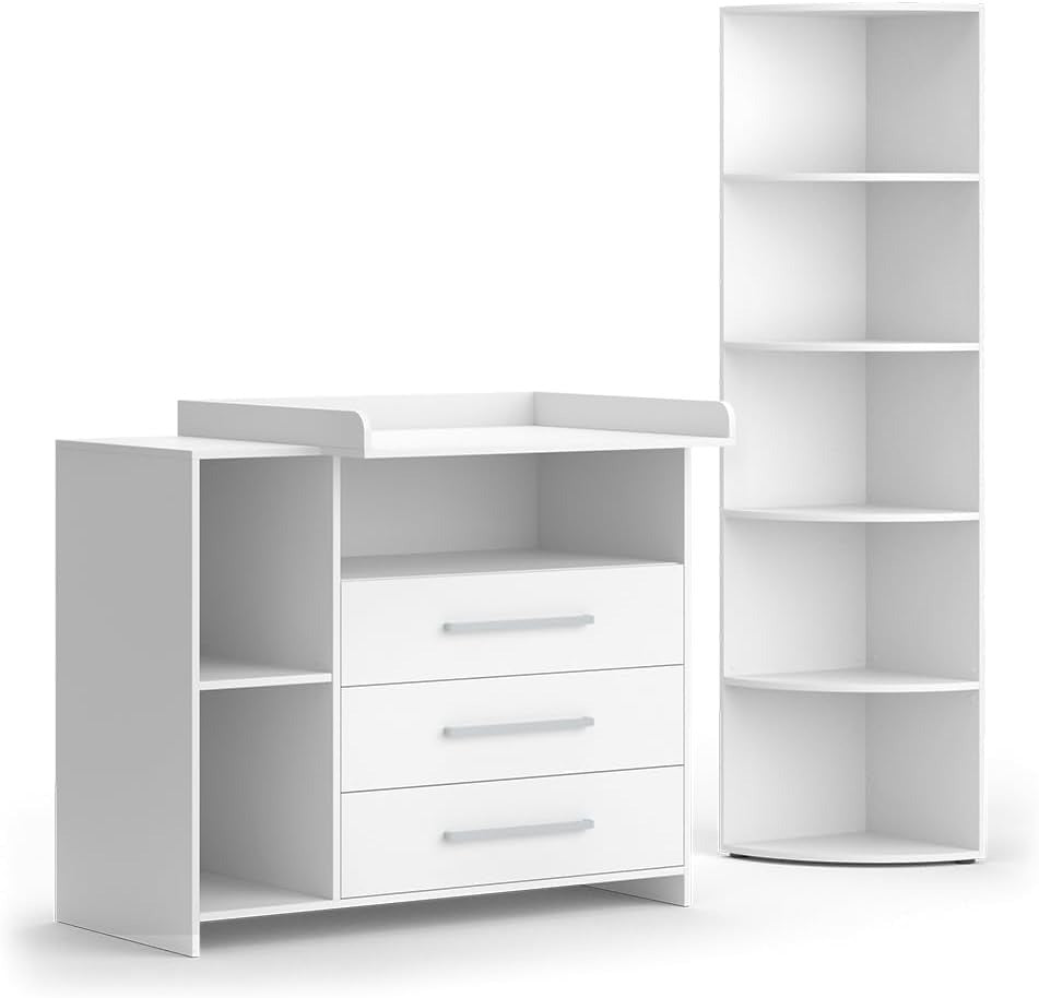 Vicco Oskar Kinderzimmer Set 2-teilig mit Wickelkommode & Spielzeugregal, Babyzimmer Möbel Weiß, umbaubar – Wickelkommode + Bücherregal