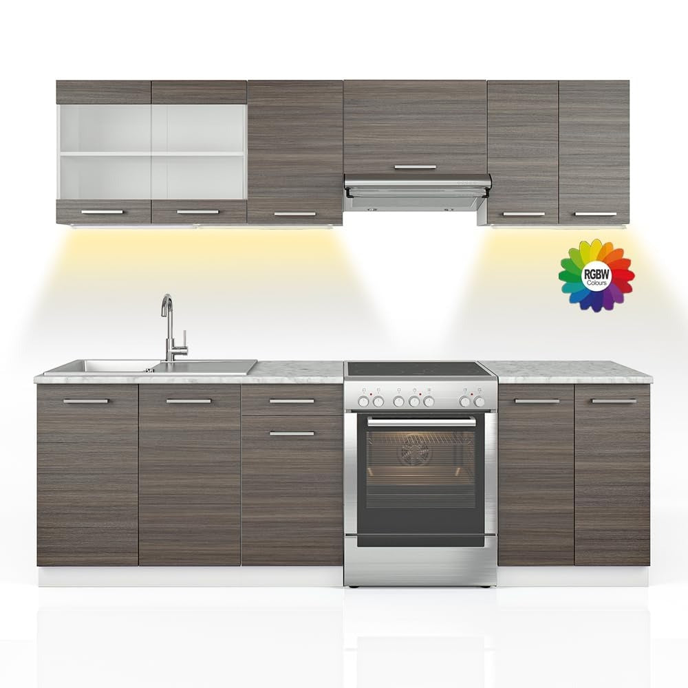 Vicco Raul Küchenzeile Goldkraft Eiche Anthrazit mit Arbeitsplatte, Modulare Einbauküche mit Schränken & Stauraum – Grey/Goldkraft Oak, ohne LED-Leiste