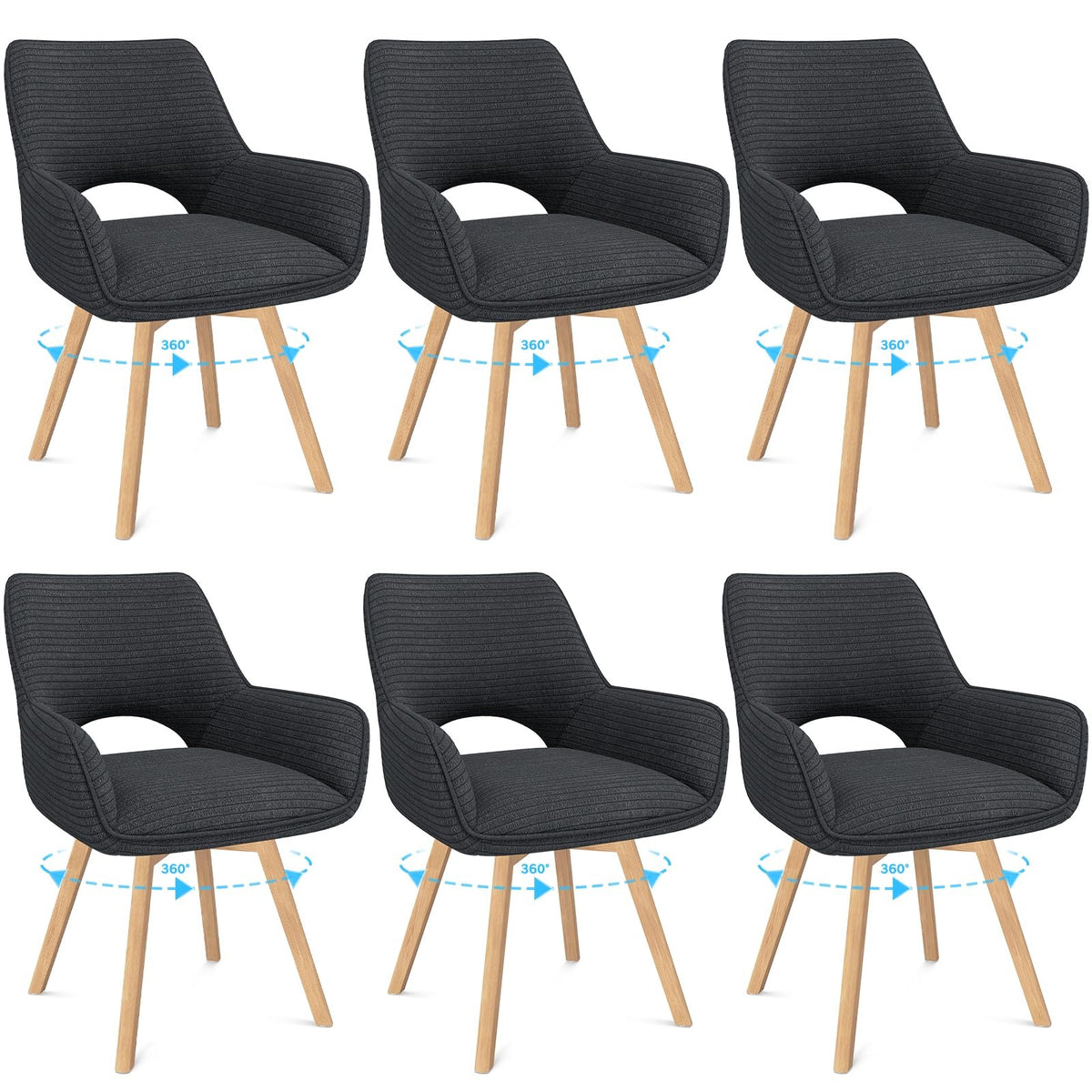WAFTING Esszimmerstühle 4er Set Drehbar 360°,Armlehnstuhl,Küchenstuhl,Taupe – Grau Holz, 6 Swivel Wooden Legs