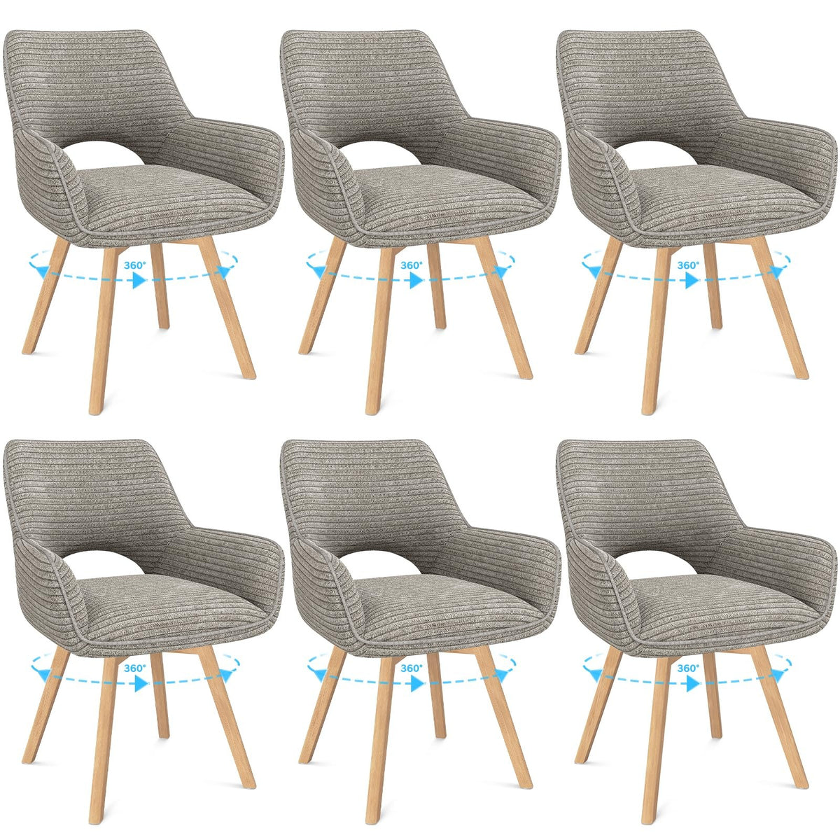 WAFTING Esszimmerstühle 4er Set Drehbar 360°,Armlehnstuhl,Küchenstuhl,Taupe – Taupe Holz, 6