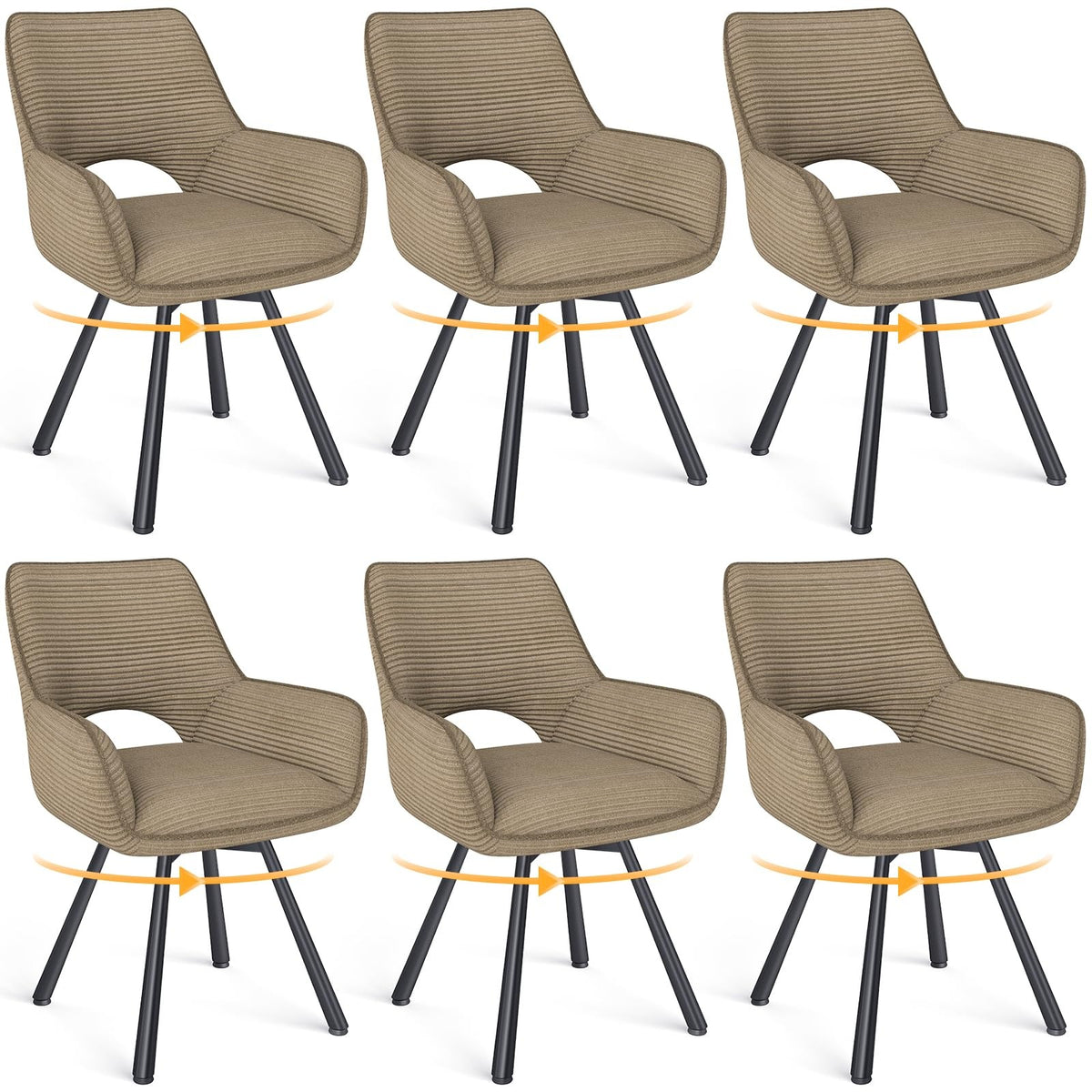 WAFTING Esszimmerstühle 4er Set Drehbar 360°,Armlehnstuhl,Küchenstuhl,Taupe – Taupe, 2 drehbar metallbeine