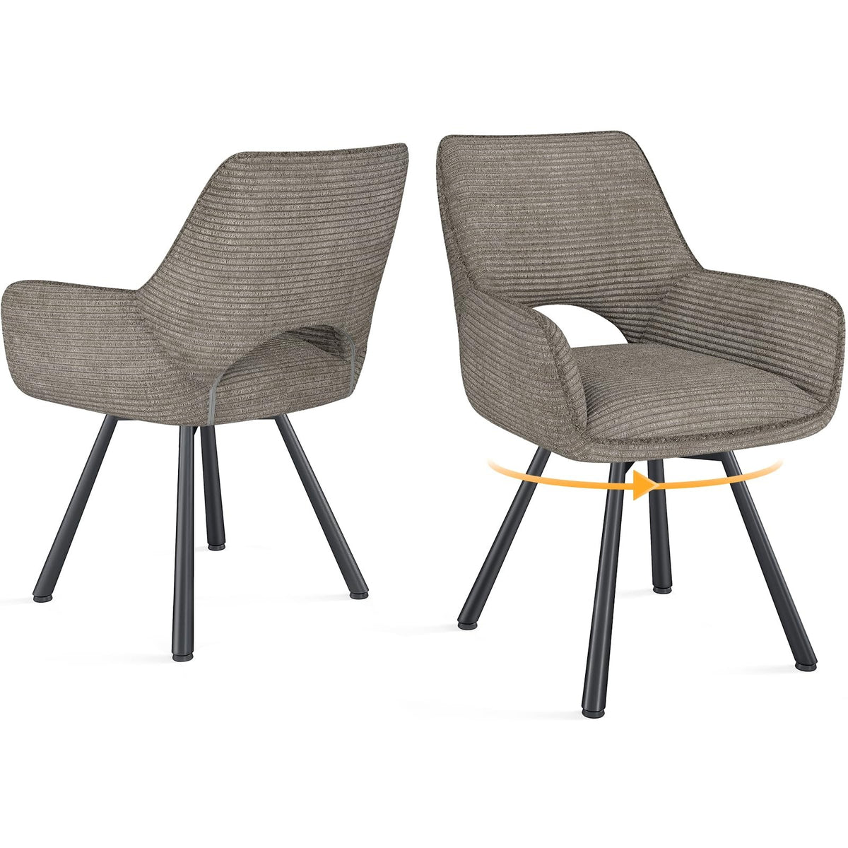 WAFTING Esszimmerstühle 4er Set Drehbar 360°,Armlehnstuhl,Küchenstuhl,Taupe – Grau Beige, 2 drehbar metallbeine