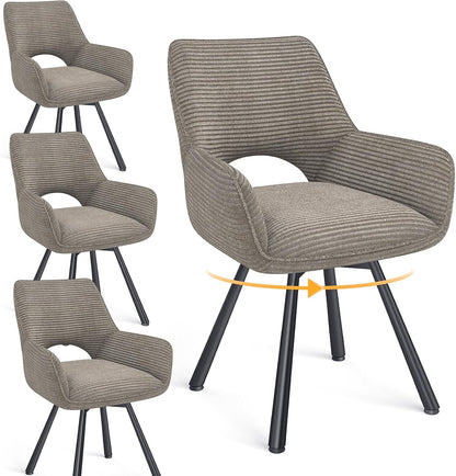 WAFTING Esszimmerstühle 4er Set Drehbar 360°,Armlehnstuhl,Küchenstuhl,Taupe – Kaki, 2 drehbar metallbeine
