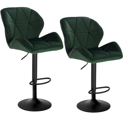 WOLTU Barhocker 2er Set Barstuhl Tresenhocker Bistrohocker Designer Hocker mit Rückenlehne, höhenverstellbar, drehbar, Samt Stahl, Dunkelgrau – Blau, Samt