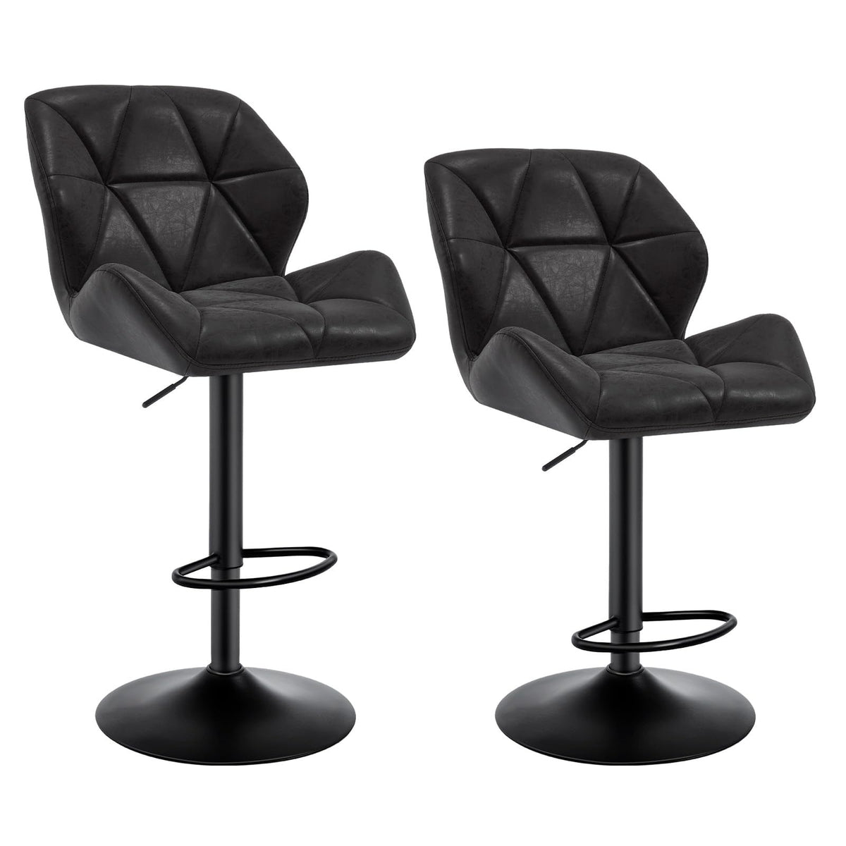 WOLTU Barhocker 2er Set Barstuhl Tresenhocker Bistrohocker Designer Hocker mit Rückenlehne, höhenverstellbar, drehbar, Samt Stahl, Dunkelgrau – Schwarz, Kunstleder