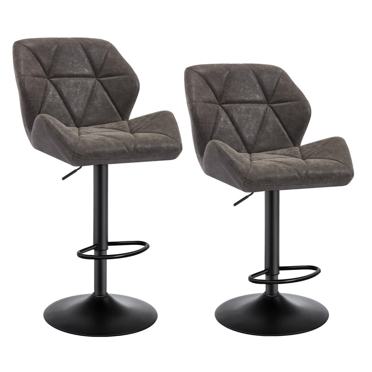 WOLTU Barhocker 2er Set Barstuhl Tresenhocker Bistrohocker Designer Hocker mit Rückenlehne, höhenverstellbar, drehbar, Samt Stahl, Dunkelgrau – Grau, Kunstleder