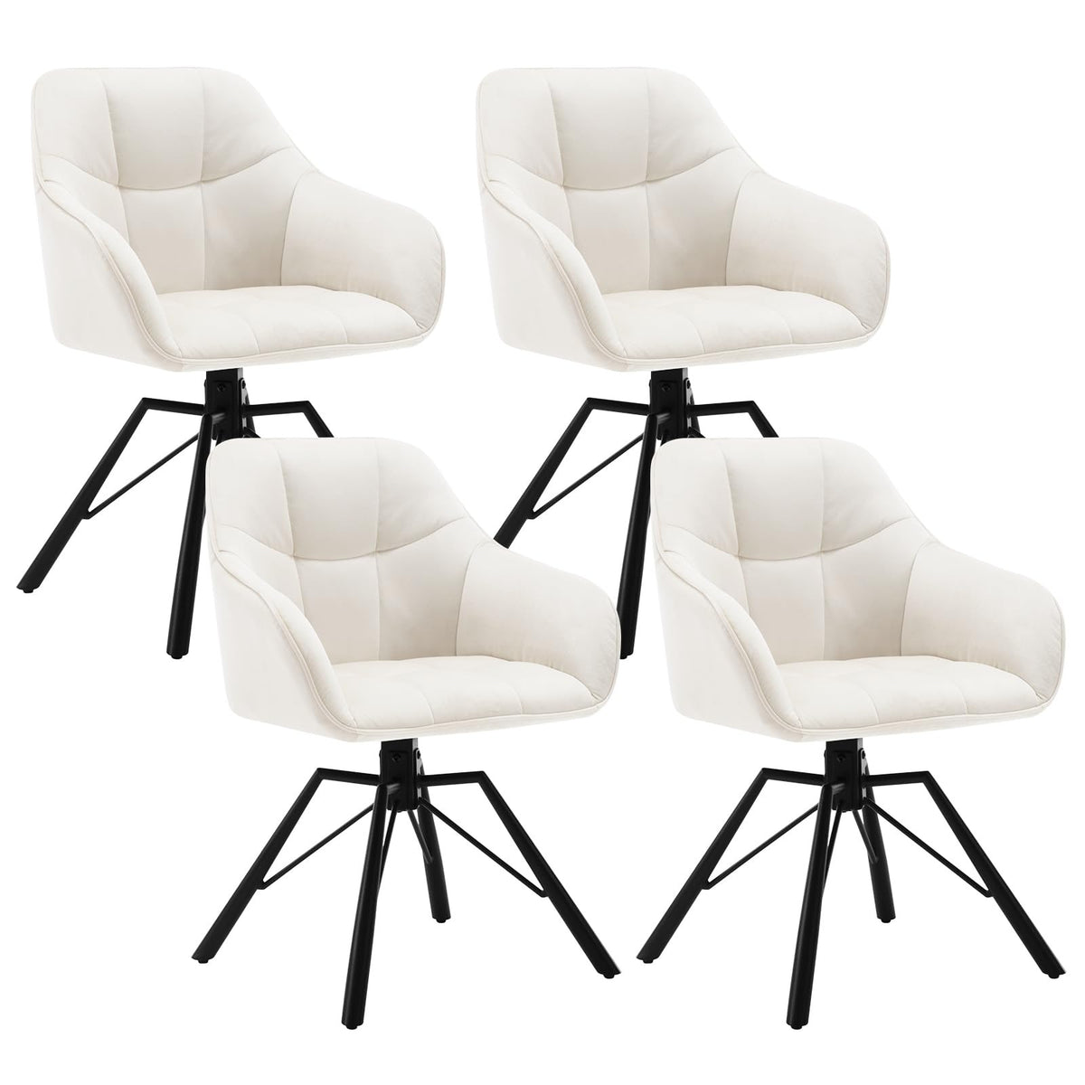 WOLTU Drehbare Esszimmerstühle 6er Set, Küchenstühle mit Armlehen – Cremeweiß, 4er Set