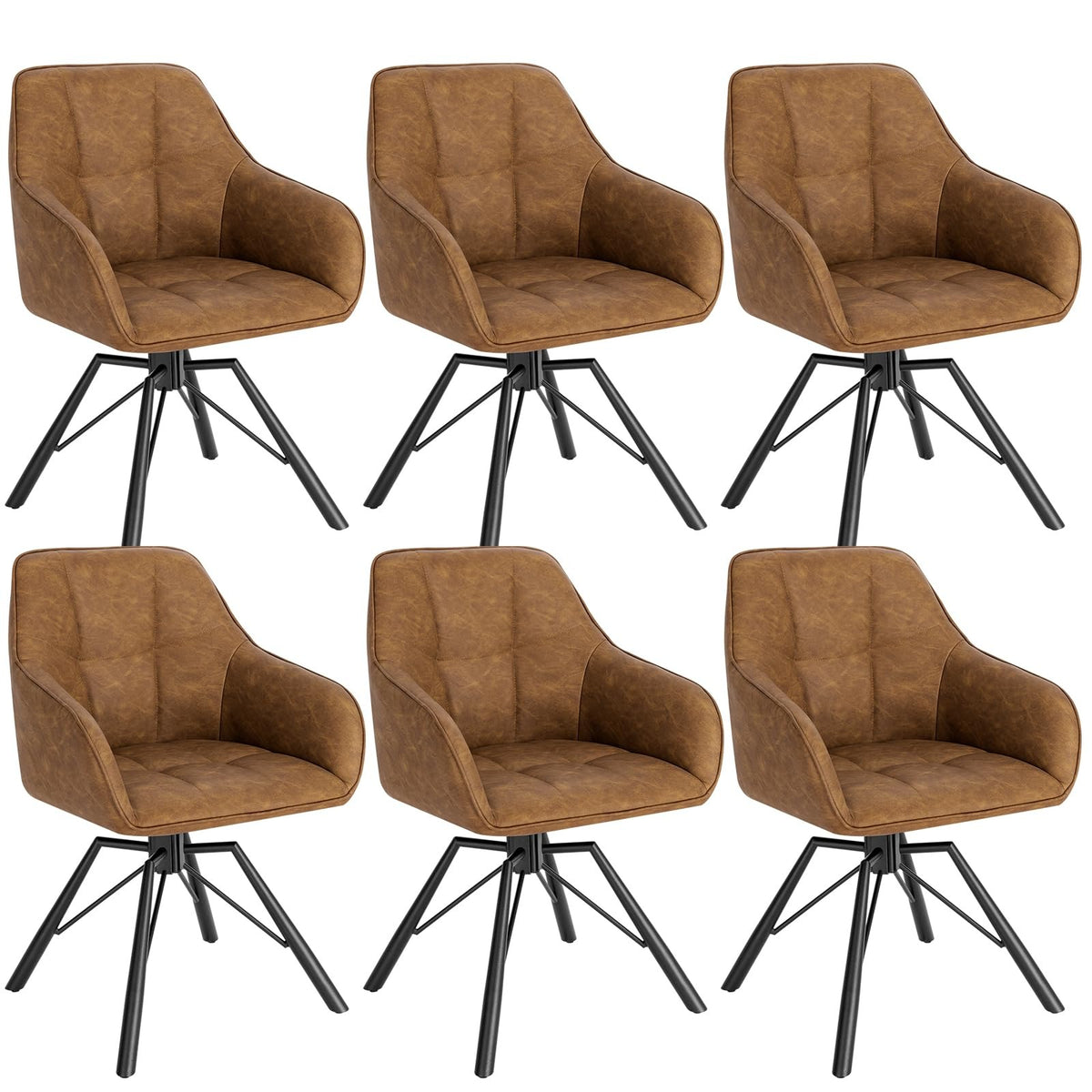 WOLTU Drehbare Esszimmerstühle 6er Set, Küchenstühle mit Armlehen – Hellbraun, 1er Set