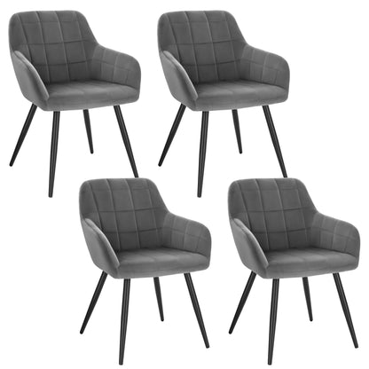WOLTU Esszimmerstühle 2er Set Küchenstuhl Polsterstuhl Wohnzimmerstuhl mit Armlehnen, Sitzfläche aus Samt, Metallbeine, Dunkelgrau – Cremeweiß, 4er Set