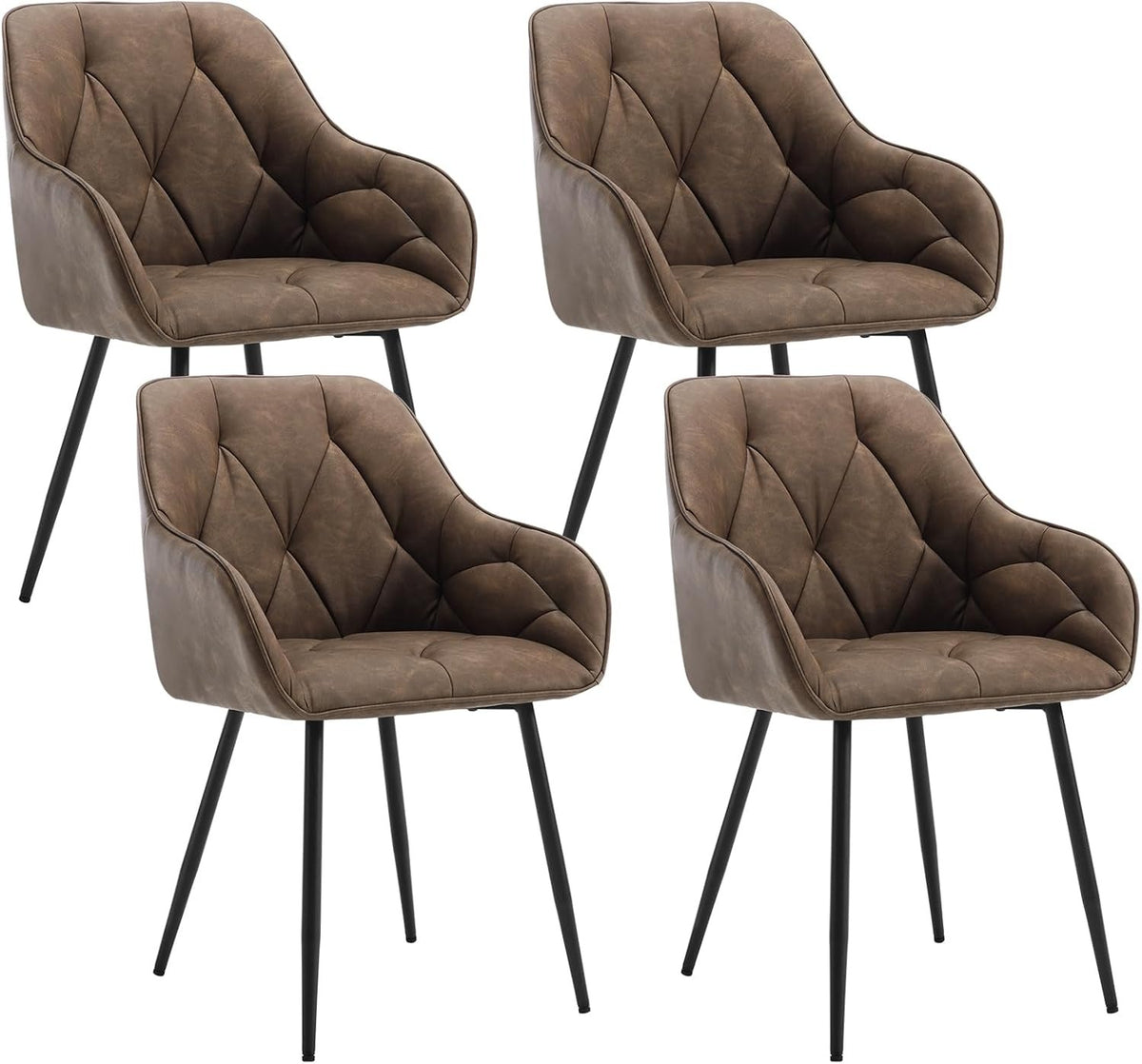 WOLTU Esszimmerstühle 4er Set, für Esszimmer Wohnzimmer, ergonomische Küchenstühle gepolstert mit Armlehnen, Metallbeinen, Sitzfläche aus Vintage-Kunstleder,Dunkelbraun – Braun, 4er Set
