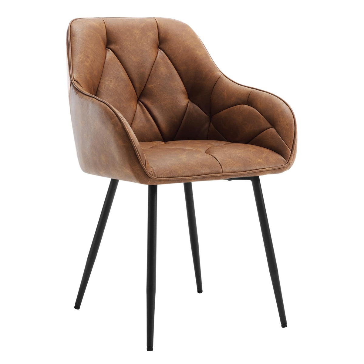 WOLTU Esszimmerstühle 4er Set, für Esszimmer Wohnzimmer, ergonomische Küchenstühle gepolstert mit Armlehnen, Metallbeinen, Sitzfläche aus Vintage-Kunstleder,Dunkelbraun – Dunkelgrau, 1er Set