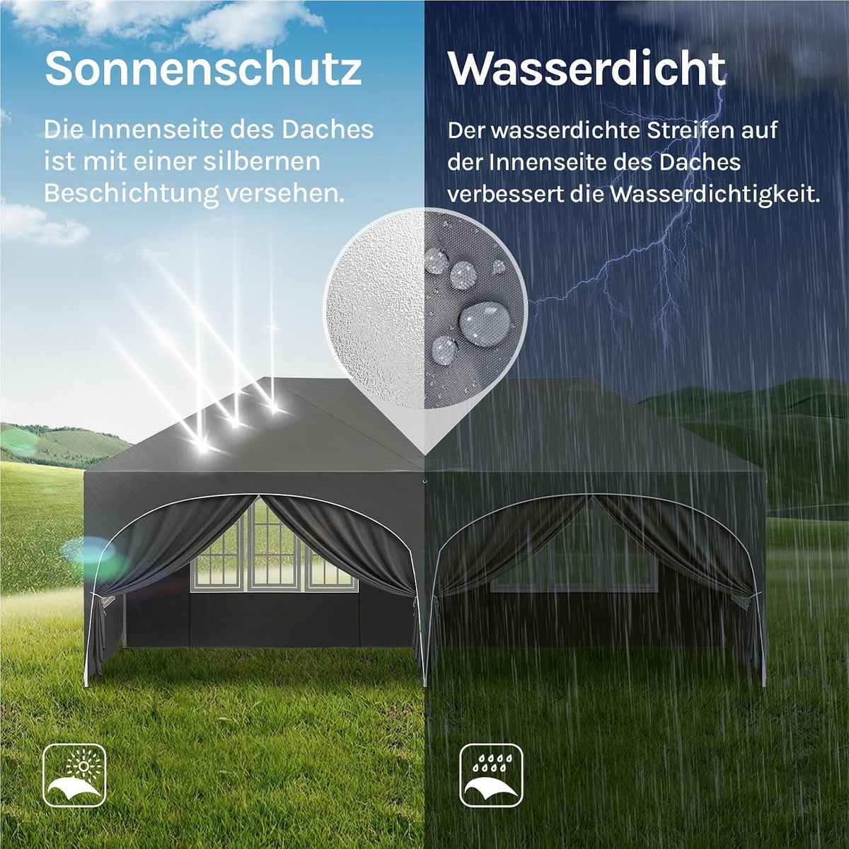 WOLTU Faltpavillon 3x6m Faltpavillon mit 6 Seitenwänden Pavillon Partyzelt Grau
