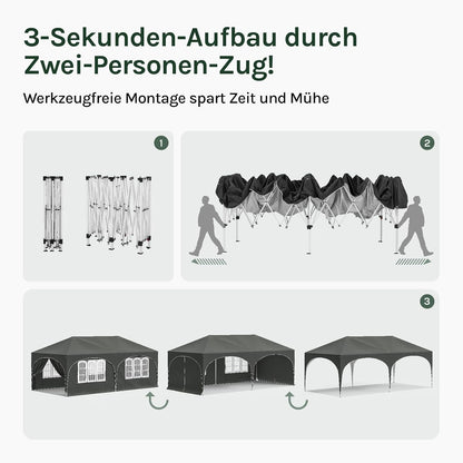 WOLTU Faltpavillon 3x6m Faltpavillon mit 6 Seitenwänden Pavillon Partyzelt Grau